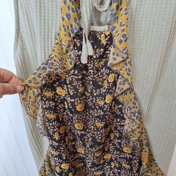 Umgee Womens 2XL Sleeveless Thermal Knit‎ Top Mixed Media Boho Tie Neck Ruffle - Picture 6 of 8